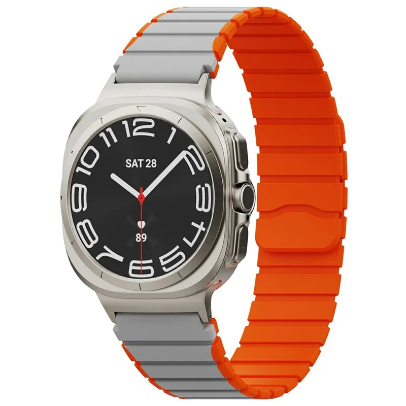 Watch Band for Samsung Galaxy Watch Ultra 47mm Magnetic Dual-Color Silicone Strap - Grey / Orange