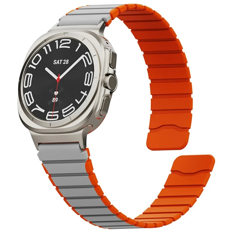 Watch Band for Samsung Galaxy Watch Ultra 47mm Magnetic Dual-Color Silicone Strap - Grey / Orange