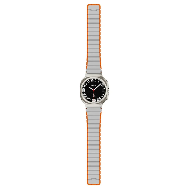 Watch Band for Samsung Galaxy Watch Ultra 47mm Magnetic Dual-Color Silicone Strap - Grey / Orange