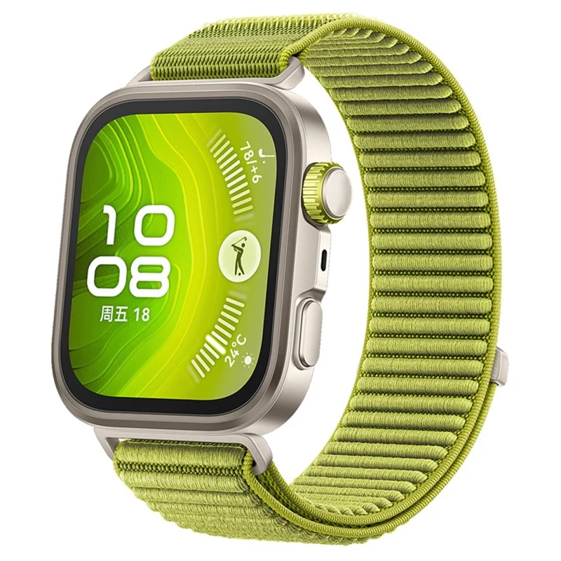 Wrist Strap for Huawei Watch Fit 4 Pro  /  Fit 4  /  Fit 3 Magic Tape Nylon Woven Watch Band with Titanium Alloy Connector - Green