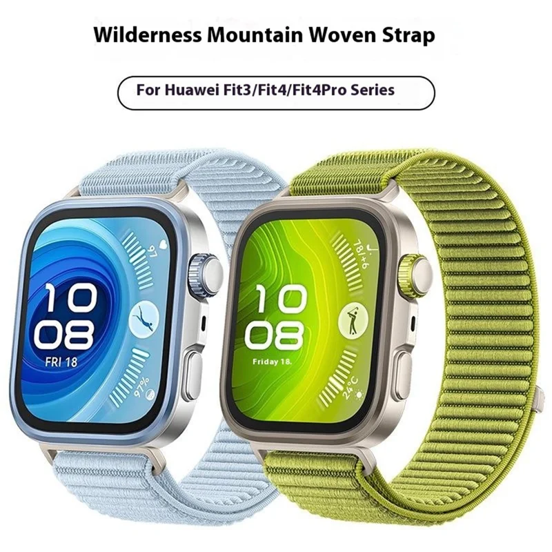 Wrist Strap for Huawei Watch Fit 4 Pro  /  Fit 4  /  Fit 3 Magic Tape Nylon Woven Watch Band with Titanium Alloy Connector - Green