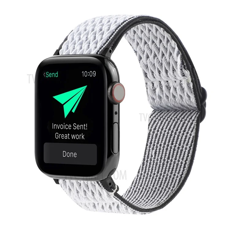 Wave Pattern Nylon Watchband Adjustable Wristwatch Strap for Apple Watch Series 10 42mm / 9 8 7 41mm / 6 5 4 SE SE (2022) SE (2023) 40mm / 3 2 1 38mm - Black / White