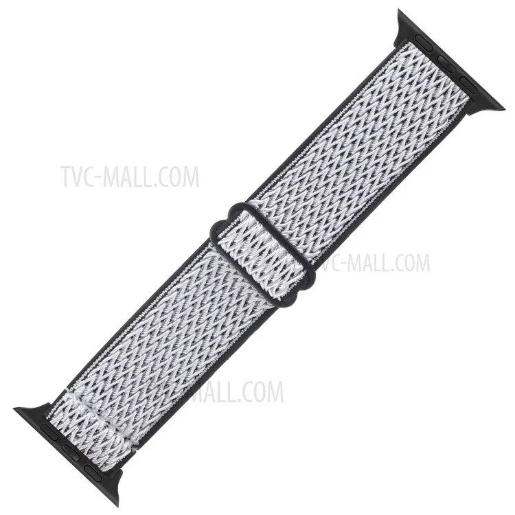 Wave Pattern Nylon Watchband Adjustable Wristwatch Strap for Apple Watch Series 10 42mm / 9 8 7 41mm / 6 5 4 SE SE (2022) SE (2023) 40mm / 3 2 1 38mm - Black / White
