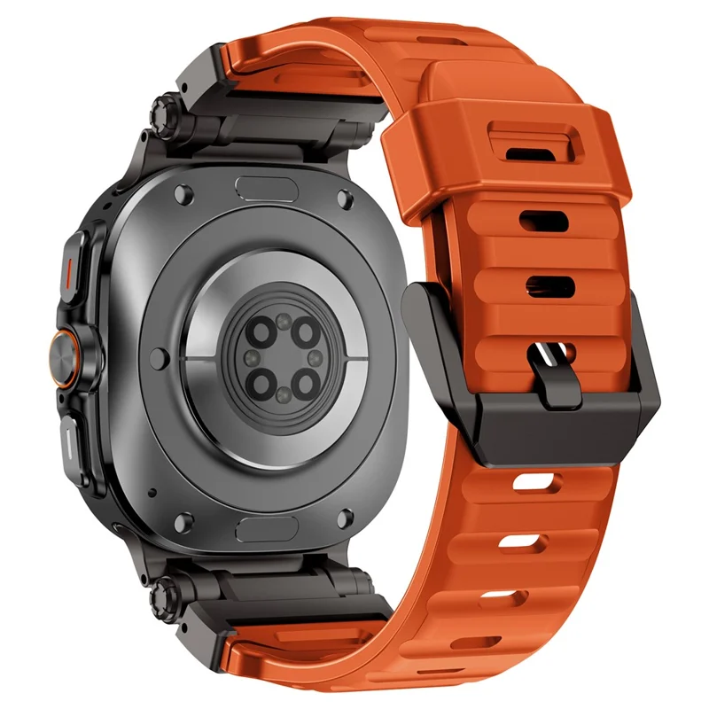For Samsung Galaxy Watch Ultra 47mm Fluorubber Watch Strap Metal Connector Wrist Band - Black / Orange