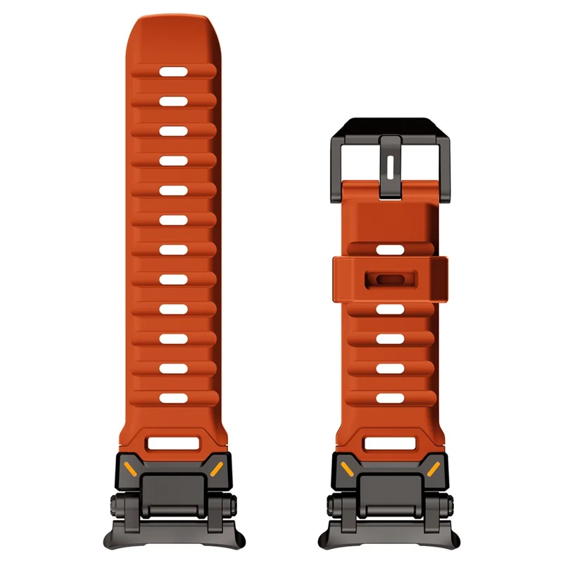 For Samsung Galaxy Watch Ultra 47mm Fluorubber Watch Strap Metal Connector Wrist Band - Black / Orange
