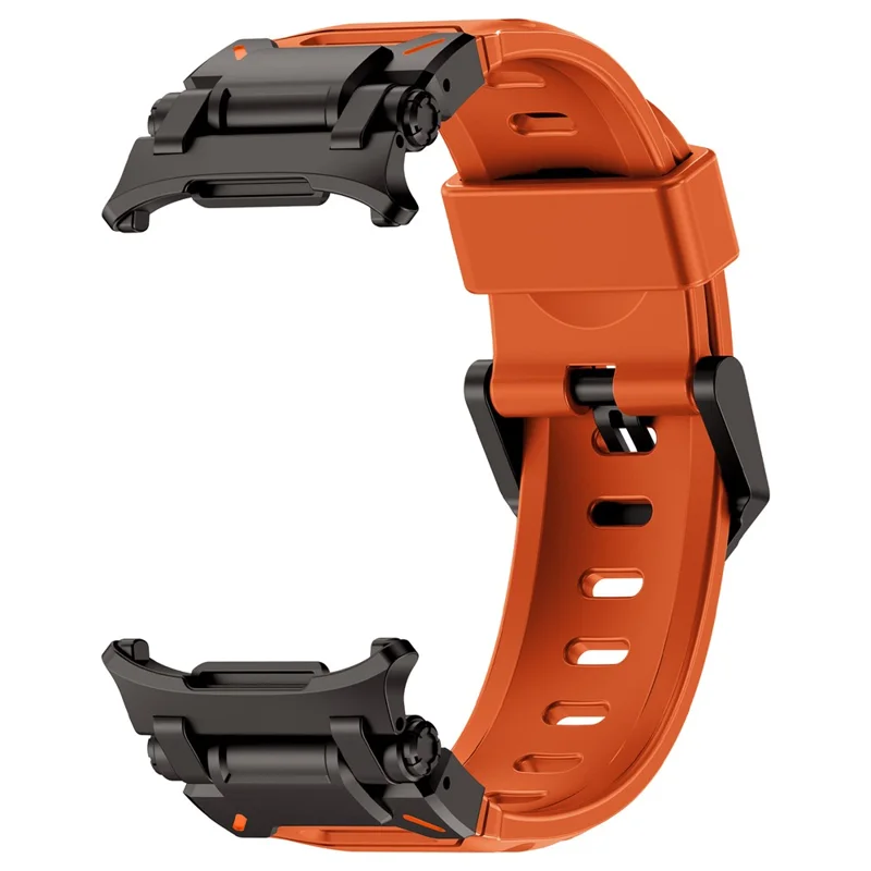 For Samsung Galaxy Watch Ultra 47mm Fluorubber Watch Strap Metal Connector Wrist Band - Black / Orange