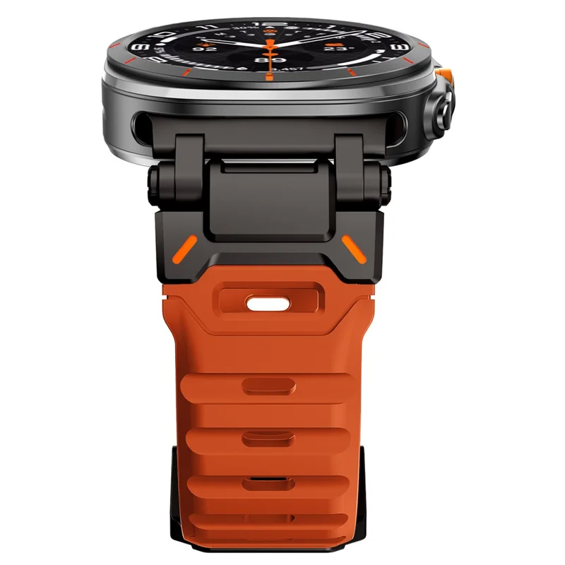 For Samsung Galaxy Watch Ultra 47mm Fluorubber Watch Strap Metal Connector Wrist Band - Black / Orange