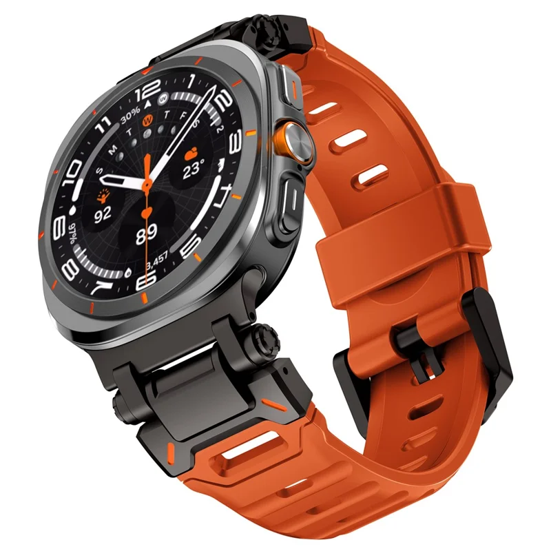 For Samsung Galaxy Watch Ultra 47mm Fluorubber Watch Strap Metal Connector Wrist Band - Black / Orange
