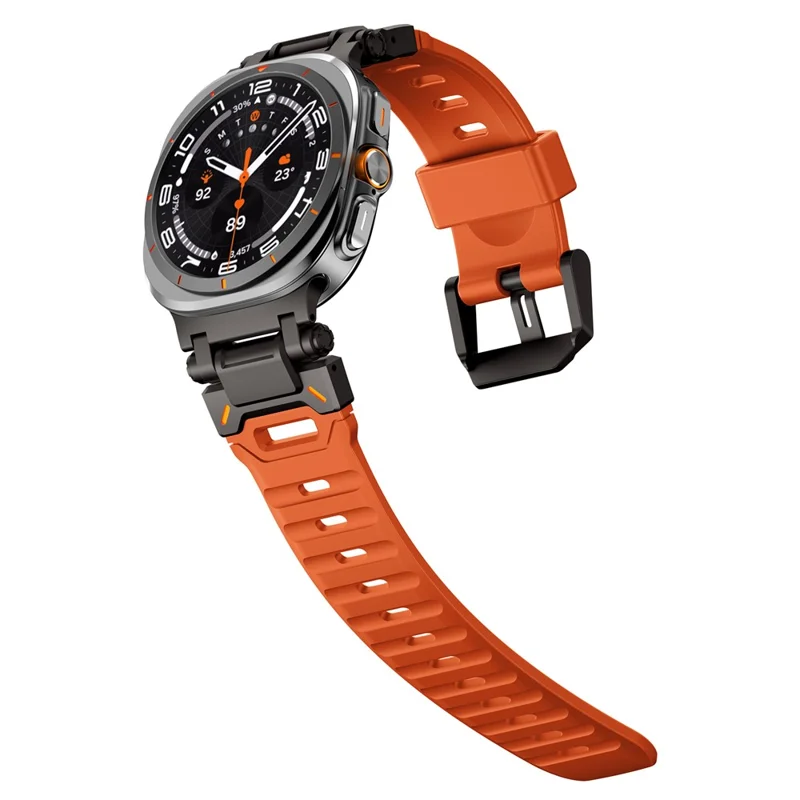 For Samsung Galaxy Watch Ultra 47mm Fluorubber Watch Strap Metal Connector Wrist Band - Black / Orange