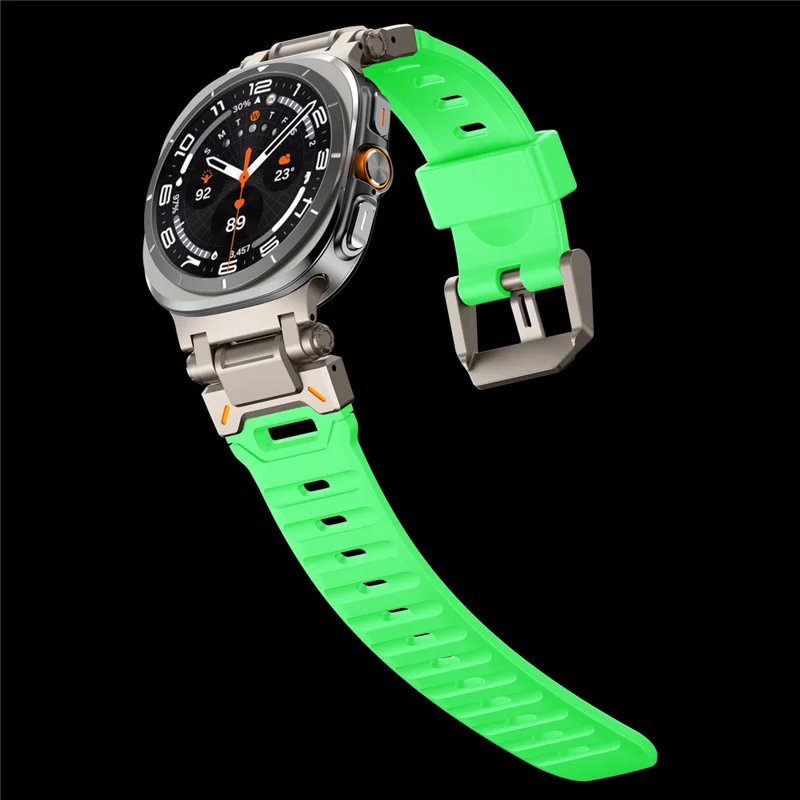 Ремешок для Samsung Galaxy Watch Ultra 47мм из фторкаучука с металлическим соединителем - Титановый / Светящийся