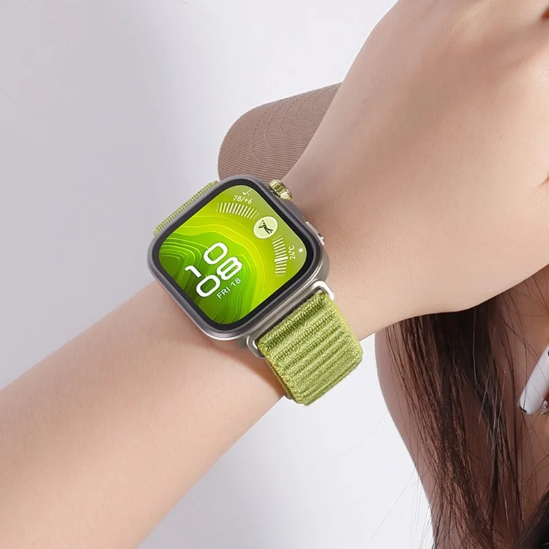 Ремешок для часов Huawei Watch Fit 4 Pro / Fit 4 / Fit 3 из нейлонового плетеного материала с магической лентой - Зеленый
