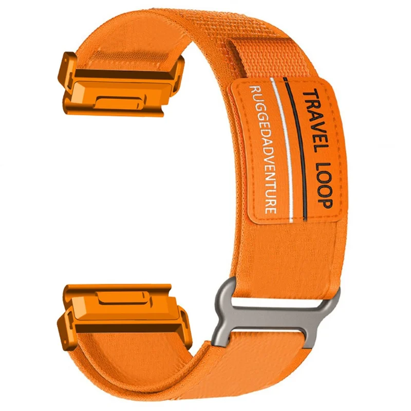 Nylon Strap for Garmin Fenix 8 47mm / 7 / 6 / 5 Magic Tape Loop 22mm Universal Watch Band with Metal Buckle - Orange