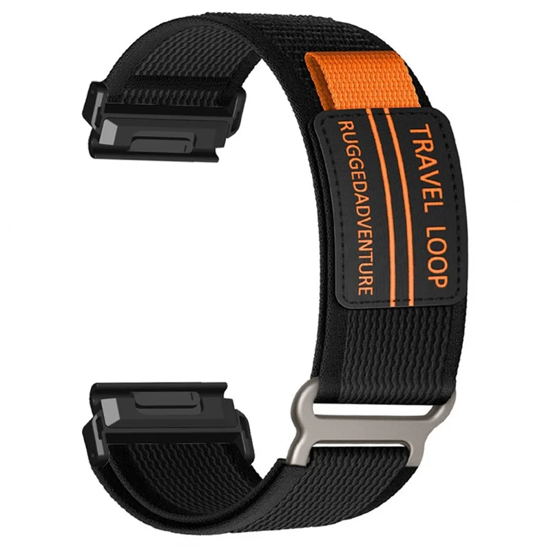 Nylon Strap for Garmin Fenix 8 47mm / 7 / 6 / 5 Magic Tape Loop 22mm Universal Watch Band with Metal Buckle - Black