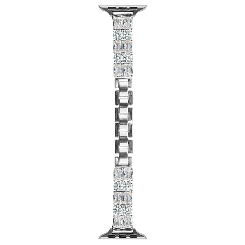 Bracelet Strap for Apple Watch Series 10 Ultra 9 8 7 SE 6 5 4 3 2 1 46mm 49mm 45mm 44mm 42mm Zircon Decor Copper Watch Band - Silver