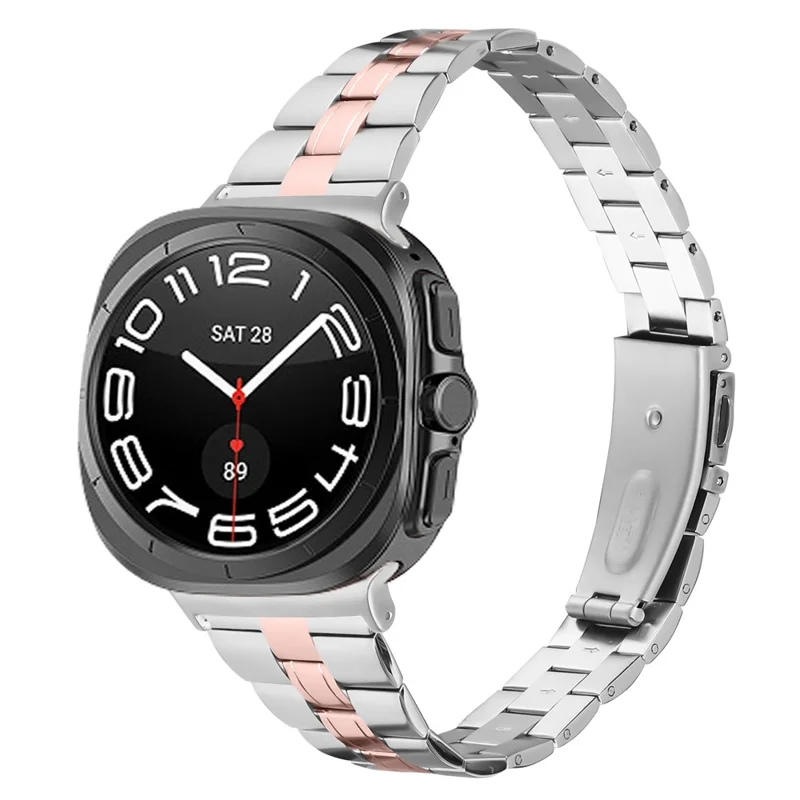 Watch Band For Samsung Galaxy Watch Ultra 2 / Watch8 44mm 40mm / Watch8 Classic 43mm 47mm , Electroplating Stainless Steel Slim Strap - Silver + Rose Gold