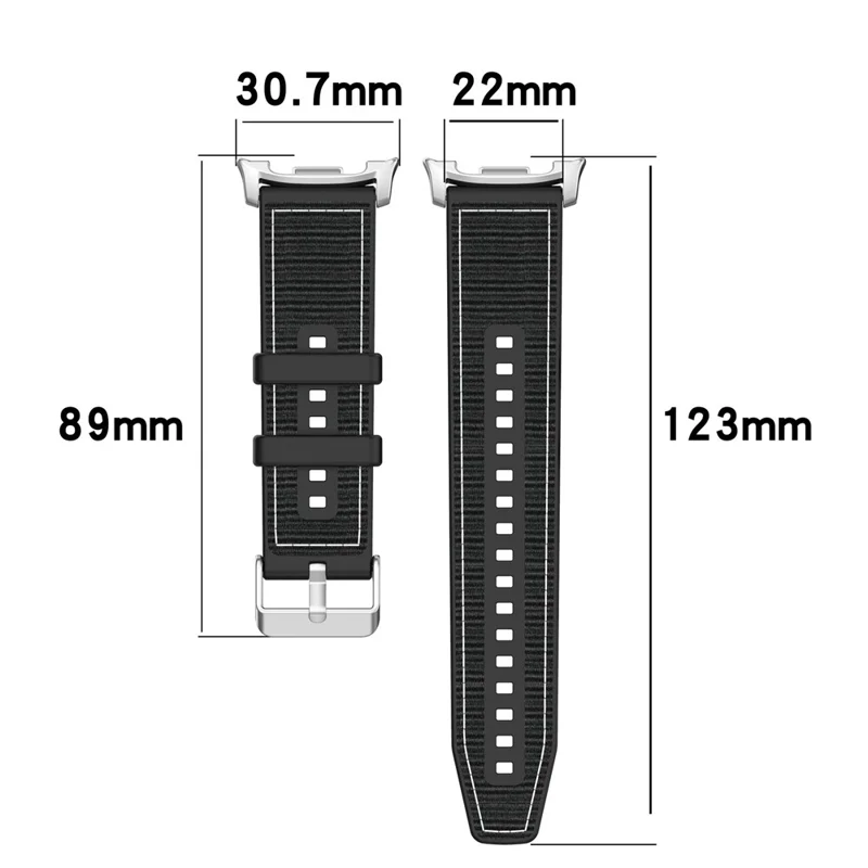 Watch Strap for Samsung Galaxy Watch8 44mm / 40mm / Watch8 Classic 46mm Nylon + Silicone Wrist Band - Black
