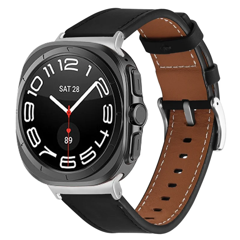 Correa de Reloj para Samsung Galaxy Watch Ultra 2 / Watch8 44mm 40mm / Watch8 Classic 43mm 47mm, Correa de Muñeca de Cuero de Vaca Auténtico Ajustable - Negro