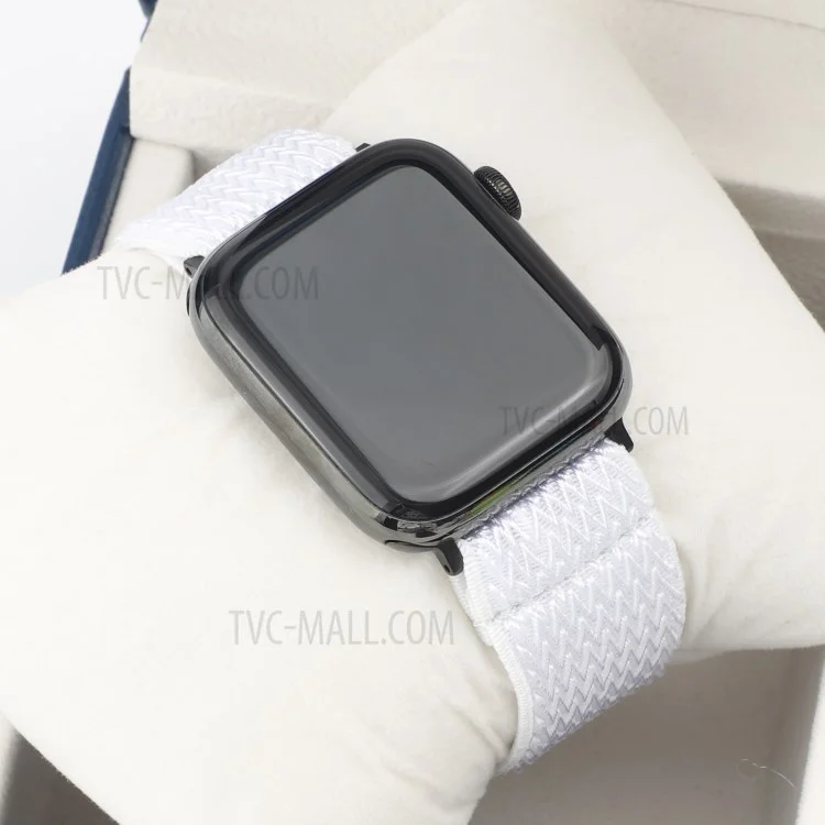 Correa de reloj de nailon elástico con patrón de ondas de repuesto para Apple Watch Series 10 46mm / Ultra 2 Ultra 49mm / 9 8 7 45mm / SE (2023) SE (2022) SE 6 5 4 44mm / 3 2 1 42mm - Blanco