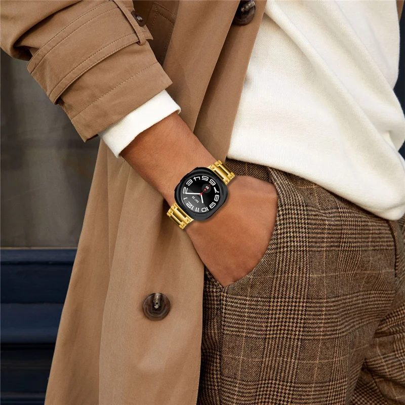 Watch Band For Samsung Galaxy Watch8 44mm / 40mm / Watch8 Classic 46mm Turtleback Clasp Electroplated Stainless Steel Strap - Gold