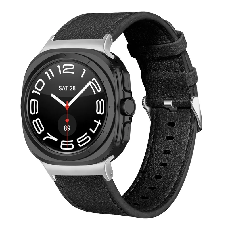 Echtes Kuhledergürtel für Samsung Galaxy Watch Ultra 2 / Watch8 44mm / 40mm / Watch8 Classic 43mm / 47mm Smartwatch-Armband - Schwarz