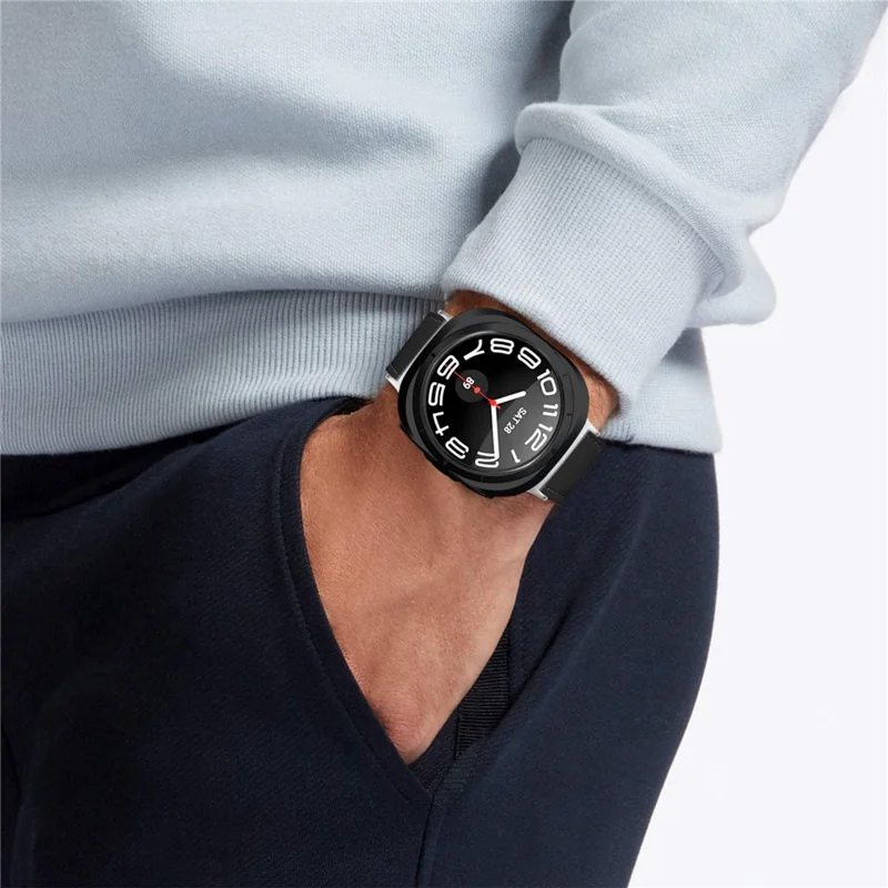 Echtes Kuhledergürtel für Samsung Galaxy Watch Ultra 2 / Watch8 44mm / 40mm / Watch8 Classic 43mm / 47mm Smartwatch-Armband - Schwarz