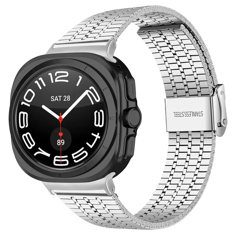 Correa de reloj para Samsung Galaxy Watch Ultra 2 / Watch8 44mm 40mm / Watch8 Classic 43mm 47mm, correa de acero inoxidable de 7 cuentas plateada