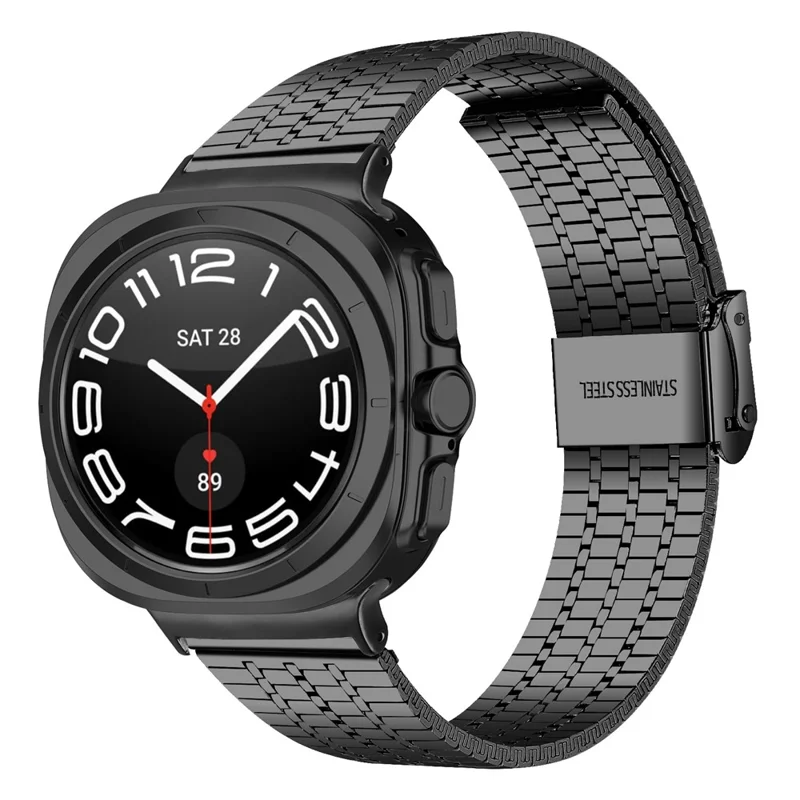 Cinturino in metallo nero per Samsung Galaxy Watch Ultra 2 / Watch8 44mm / 40mm / Watch8 Classic 43mm / 47mm Cinturino per orologio in metallo a 7 perline con doppia fibbia di sicurezza