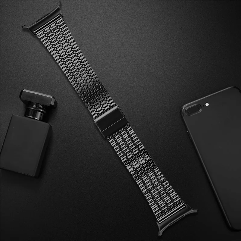 Cinturino in metallo nero per Samsung Galaxy Watch Ultra 2 / Watch8 44mm / 40mm / Watch8 Classic 43mm / 47mm Cinturino per orologio in metallo a 7 perline con doppia fibbia di sicurezza