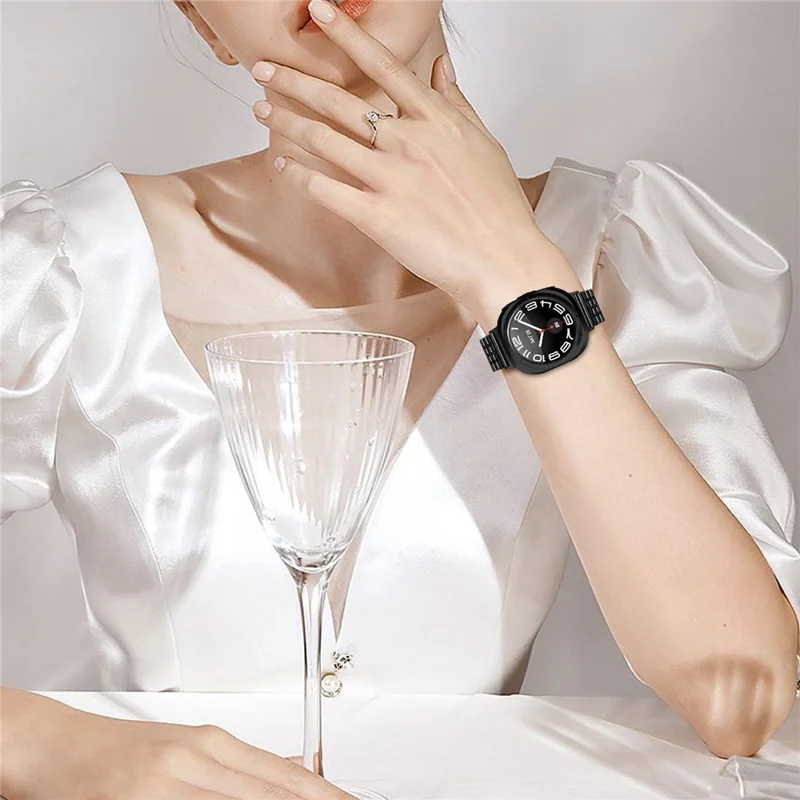 Cinturino in metallo nero per Samsung Galaxy Watch Ultra 2 / Watch8 44mm / 40mm / Watch8 Classic 43mm / 47mm Cinturino per orologio in metallo a 7 perline con doppia fibbia di sicurezza