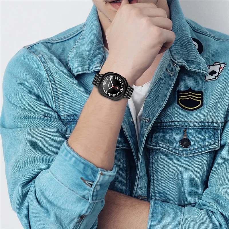 Cinturino in metallo nero per Samsung Galaxy Watch Ultra 2 / Watch8 44mm / 40mm / Watch8 Classic 43mm / 47mm Cinturino per orologio in metallo a 7 perline con doppia fibbia di sicurezza