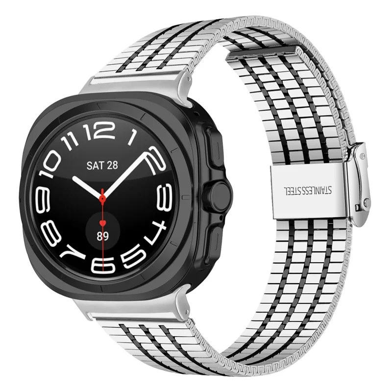 Watch Band for Samsung Galaxy Watch Ultra 2 / Watch8 44mm 40mm / Watch8 Classic 43mm 47mm 7-Beads Electroplated Stainless Steel Strap - Silver + Black
