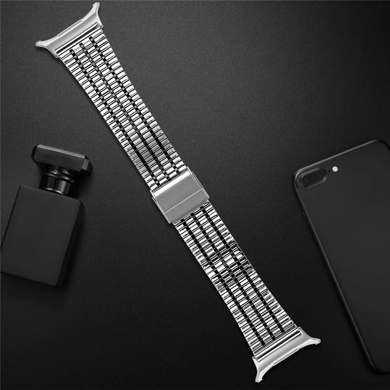 Watch Band for Samsung Galaxy Watch Ultra 2 / Watch8 44mm 40mm / Watch8 Classic 43mm 47mm 7-Beads Electroplated Stainless Steel Strap - Silver + Black