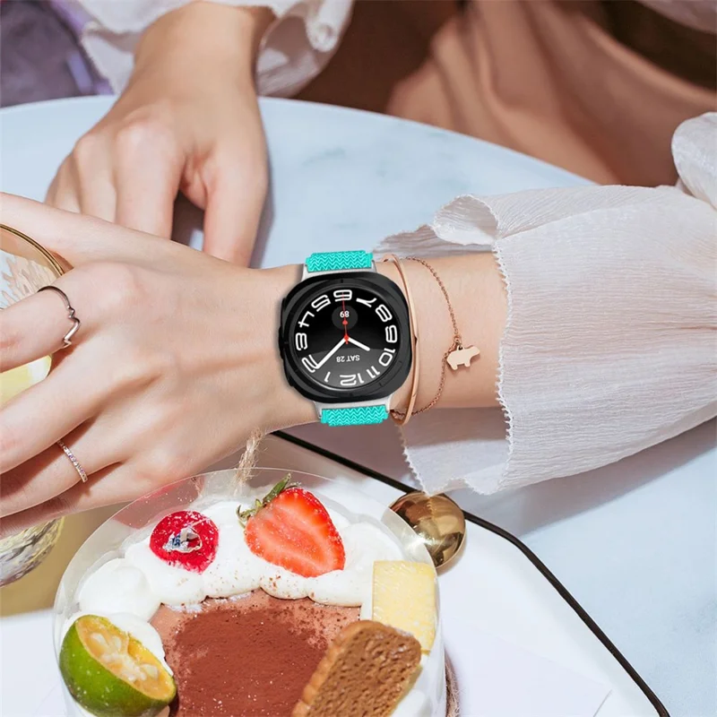 Cinturino per Orologio in Nylon per Samsung Galaxy Watch Ultra 2 / Watch8 44mm 40mm / Watch8 Classic 43mm 47mm Cinghia Elastica da Polso con Connettore Argento - Verde Menta