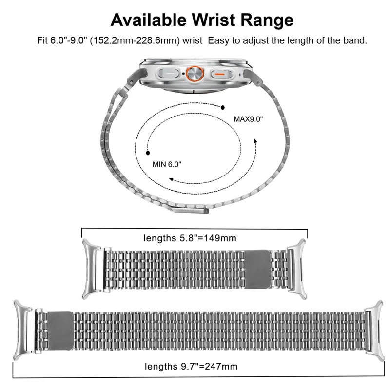 Metal Bands for Samsung Galaxy Watch8 44mm / 40mm / Watch8 Classic 46mm Magnetic Clasp Silver Watch Strap