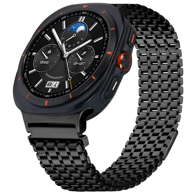 Watch Band For Samsung Galaxy Watch Ultra 2 / Watch8 44mm 40mm / Watch8 Classic 43mm 47mm Stainless Steel Magnetic Nine-Bead Strap - Black