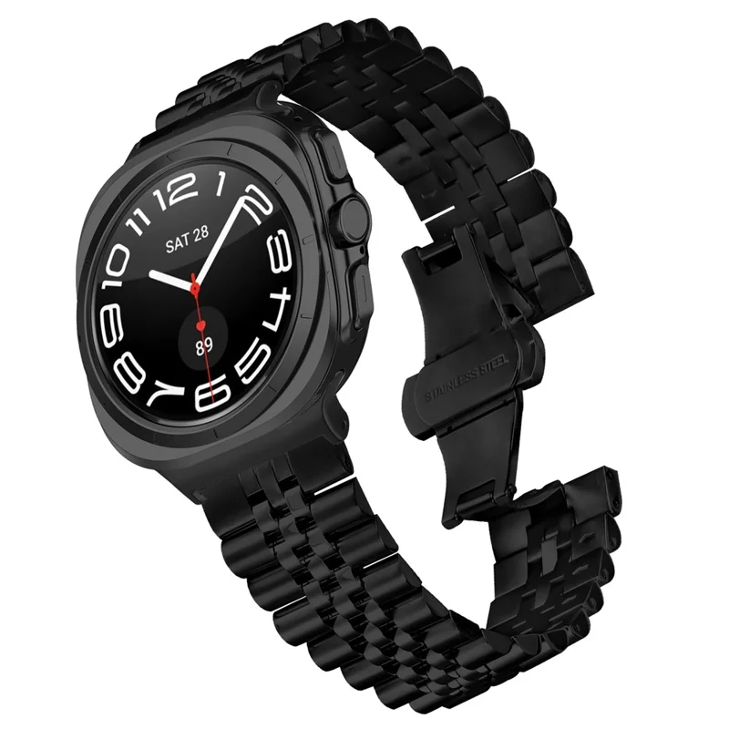 Bracelet pour Samsung Galaxy Watch Ultra 2 / Watch8 44mm 40mm / Watch8 Classic 43mm 47mm - Bracelet à Maille Métallique 5 Rangées avec Fermoir Papillon - Noir