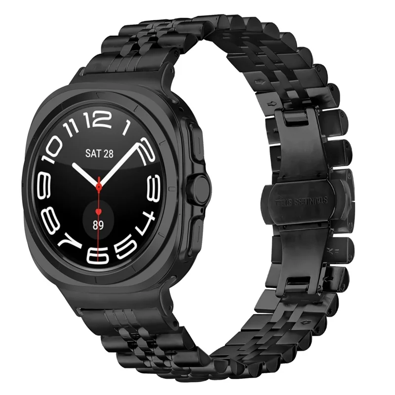 Bracelet pour Samsung Galaxy Watch Ultra 2 / Watch8 44mm 40mm / Watch8 Classic 43mm 47mm - Bracelet à Maille Métallique 5 Rangées avec Fermoir Papillon - Noir