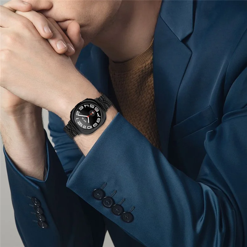 Bracelet pour Samsung Galaxy Watch Ultra 2 / Watch8 44mm 40mm / Watch8 Classic 43mm 47mm - Bracelet à Maille Métallique 5 Rangées avec Fermoir Papillon - Noir