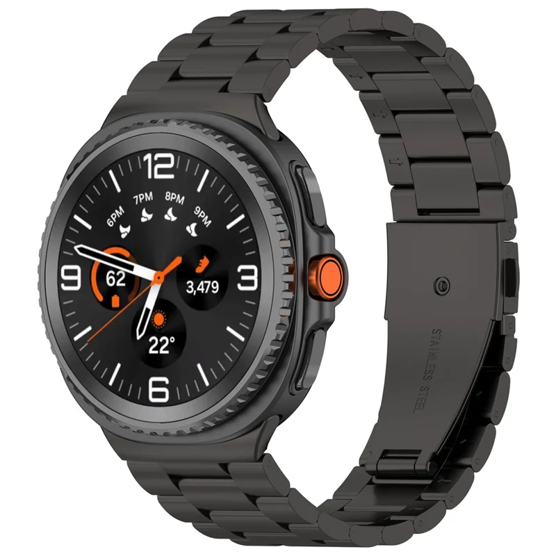 3-Bead Watch Strap for Samsung Galaxy Watch8 44mm / 40mm / Watch8 Classic 43mm / 47mm / Watch Ultra 2 Stainless Steel Wrist Band - Black