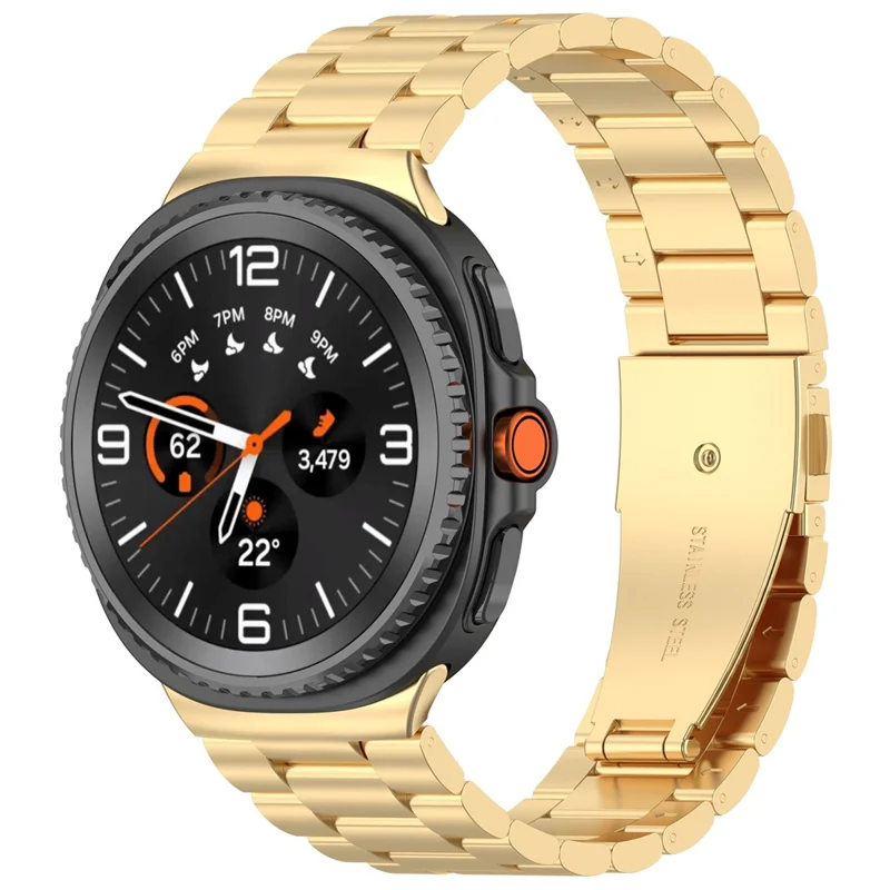 3-Bead Watch Strap for Samsung Galaxy Watch8 44mm / 40mm / Watch8 Classic 43mm / 47mm / Watch Ultra 2 Stainless Steel Wrist Band - Gold