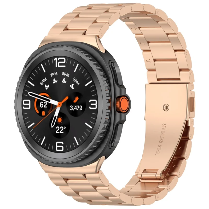 3-Bead Watch Strap for Samsung Galaxy Watch8 44mm / 40mm / Watch8 Classic 46mm Stainless Steel Wrist Band - Rose Gold