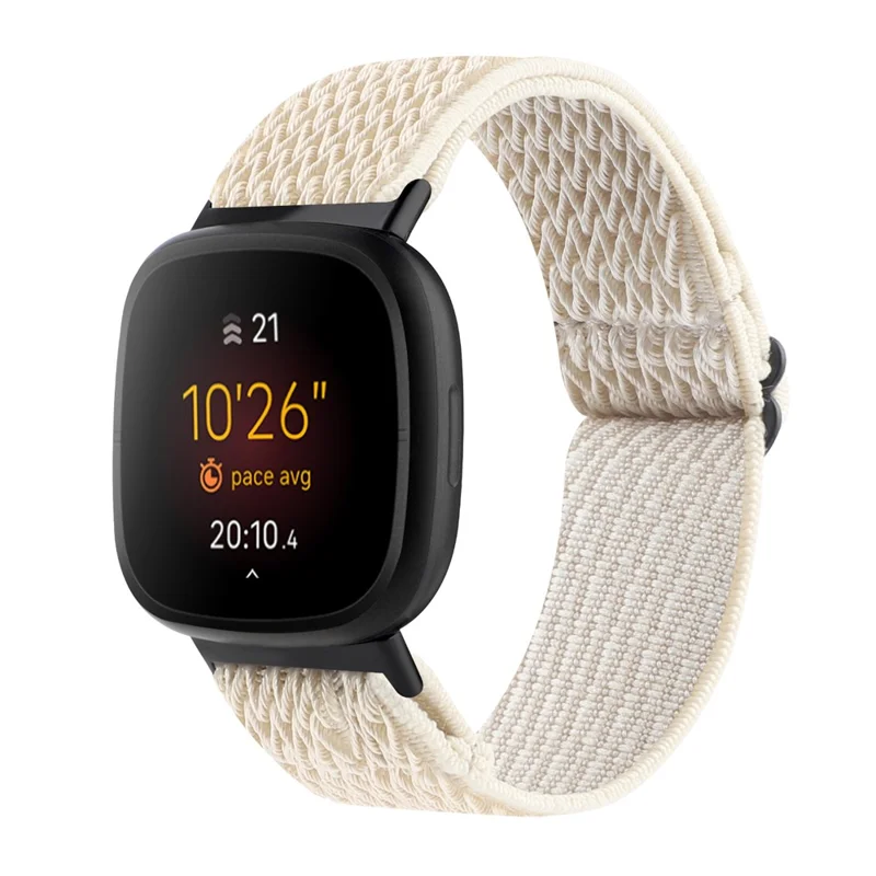 Adjustable Nylon Wave Pattern Smart Watchband Wrist Strap Belt for Fitbit Versa 3/Versa Sense - Beige