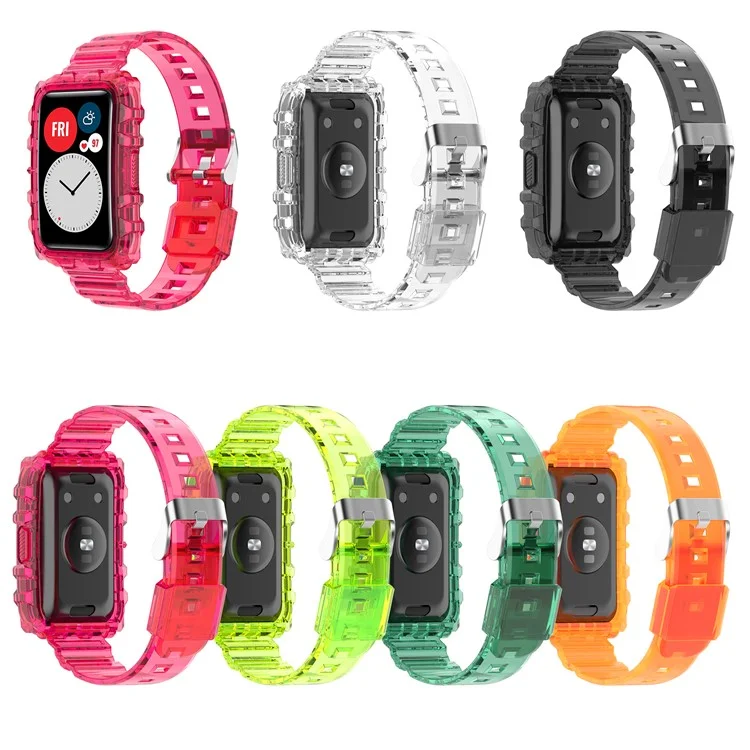 Bracelet intelligent Watch Fit / Fit 2 / Fit New Huawei, cadre de poignet intégré en TPU transparent, taille unique - Orange