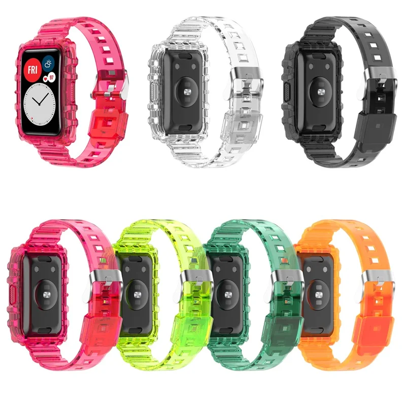 Transparent TPU Integrated Smart Watch Band Wrist Strap Frame for Huawei Watch Fit / Fit 2 / Fit New, One Size - Transparent
