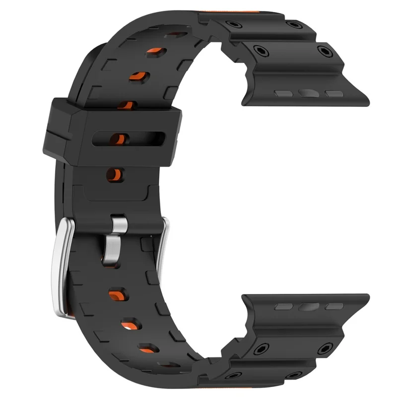 Watch Strap for Apple Watch Series 10 Ultra 9 8 7 SE 6 5 4 3 2 1 46mm 49mm 45mm 44mm 42mm  Textured Dual Color Silicone Band - Black / Orange