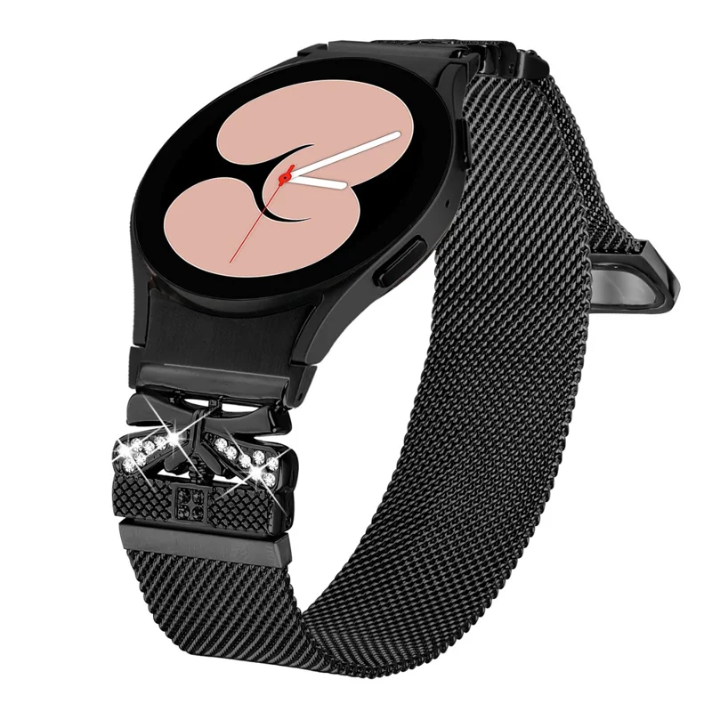 Farbiges Metallarmband mit Verbinder für Samsung Galaxy Watch7 44mm / 40mm Mailänder Uhrenarmband mit Schmetterlingsdesign - Schwarz
