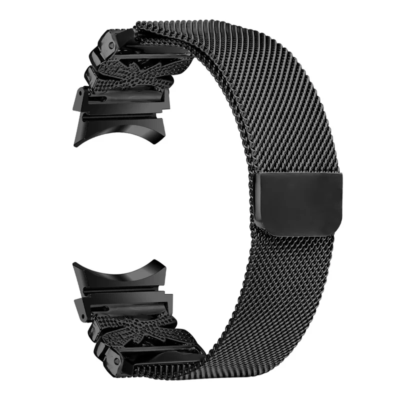 Farbiges Metallarmband mit Verbinder für Samsung Galaxy Watch7 44mm / 40mm Mailänder Uhrenarmband mit Schmetterlingsdesign - Schwarz