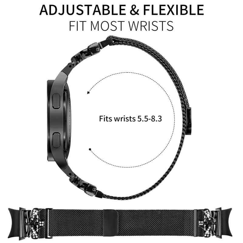 Farbiges Metallarmband mit Verbinder für Samsung Galaxy Watch7 44mm / 40mm Mailänder Uhrenarmband mit Schmetterlingsdesign - Schwarz
