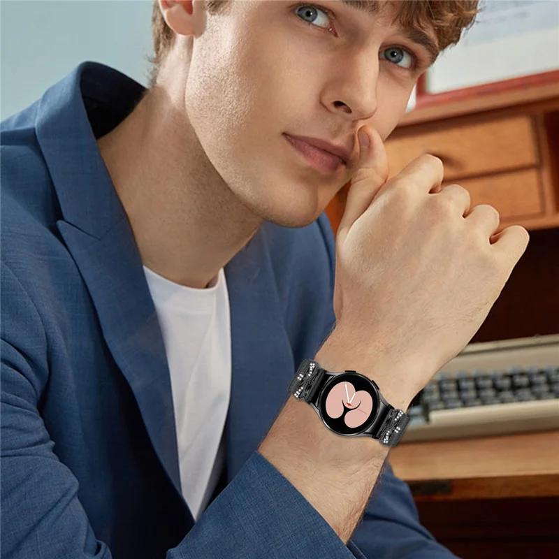 Farbiges Metallarmband mit Verbinder für Samsung Galaxy Watch7 44mm / 40mm Mailänder Uhrenarmband mit Schmetterlingsdesign - Schwarz