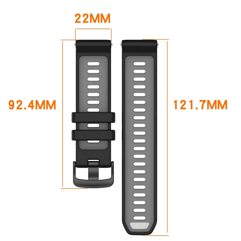 22mm Replacement Strap for Garmin Forerunner 970 / 570 47mm / 265 Silicone Watch Band Multiple Hole Design - Black / Grey